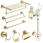 Gold Color Brass Bathroom Accessories Hardware Set Towel Bar Rail Paper Holder