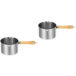 2Pcs Reusable Stainless Steel Small Melting Pot with Wood Handle for Kitchen