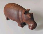 Vintage Minature Carved Hippopotamus Mahogany Coloured Wood Collectable 