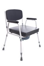 Commode Chair with Comfort Padded Back, Seat & Armrests- Height Adjustable -Grey
