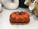 Ceramic Pumpkin Shaped Butter Dish Fall Thanksgiving Halloween Kitchen Decor