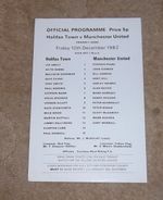 10-12-1982 Halifax Town v Manchester Utd Friendly  Programme Single Sheet