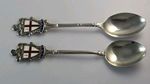 Two Vintage Sterling Silver Enamel London Souvenir Presentation Tea Spoons 1960s
