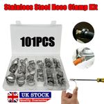 101 Piece Heavy Duty Hose Clamp Kit 8mm-44mm Adjustable Worm Gear Drive Hose New