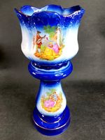 KH Pottery Staffordshire Vase Pedestal Set Blue Gold Vintage Fragonard Style