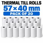 Till Rolls 57x40 Thermal Roll Credit Card Machine Receipt Paper PDQ 20 Roll