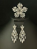 TRIFARI Earrings Brooch Parure Chandelier Diamanté Rhodium Alfred Philippe w/Box