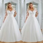 Classic Wedding Dresses Half Sleeves White Ivory UK Size Elegant Bridal Gown
