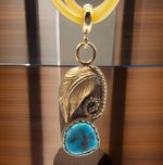 Vintage Navajo Turquoise 12K GF Leaf Nature Pendant