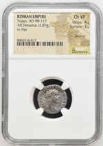 Roman Empire - Trajan - AD 98-117 - Silver Denarius - NGC Ch VF - RIC:38