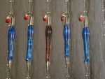 Vintage Handblown Set 5 Glass Umbrella Parasol Cocktail Drink Picks Barware Blue