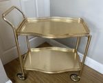 Vintage Retro 2 Tier Fixed Tray Cocktail Drinks Tea Hostess Trolley Table Gold