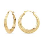9ct Yellow Gold Greek Key Design Large Hoop Earrings