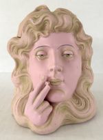 Schafer & Vater Pink Bisque Tobacco Jar Smoking Lady Art Nouveau c1890