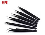 Tweezers ESD Anti-Static Stainless Steel Precision Electronic Repairs Flat x 6