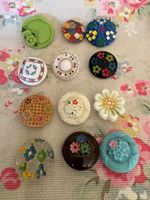 12  Vintage  Glass Buttons  Painted Floral Designs