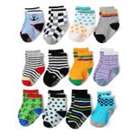 12 Pairs Baby Boy Cotton Socks Toddler Kids Non Skid Socks Infant Socks 1-5Years