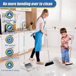 Long Handled Dustpan and Brush Set Strong Metal Handle Broom Sweeper Dust Pan