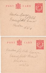 KGV 1d Post Cards Addressed to Hendon L.G.O.C. Garage, Ravensfield Manor, Hendon