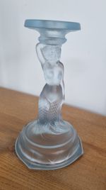 Auguste Walther and Sohne Blue Blush Glass Mermaid Candlestick. 1930's VG Height