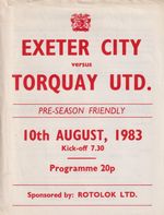 Football Programme>EXETER CITY v TORQUAY UNITED Aug 1983 Pre-Season Friendly