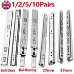 17mm/27mm/45mm Drawer Runner Draw Slide Soft Close / Ball Bearing Kitchen Rail