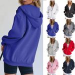 Women Long Sleeve Plain Hoodie Tops Ladies Casual Baggy Zip Up Hooded Sweatshirt