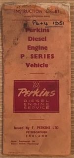 PERKINS P SERIES DIESEL ENGINE Instruction Chart c1951 #5118/5300/10M/951/25301