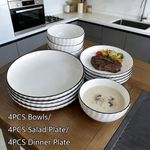 4PCS Bowls/ Plates Dinnerware Sets Ceramic Round Dinner Set for Home White