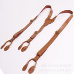 New Two Layer Cowhide Leather Men's Adult Suspenders 6 Buttons Adjustable Braces