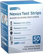 Glucorx Nexus Strips - 50 Strips Blood Glucose Test Strips -Expiry Date: 07/2026