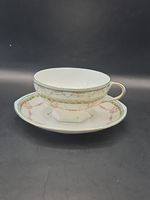 Antique MZ Austria Tea Cup And Saucer Mint Green Pink Roses