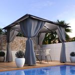 Patio Gazebo Backyard With Curtain Light BBQ Marquee Awning Furniture Shelter
