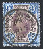 QV sg209 9d with fine 1901 BROMPTON BRIAN cds