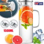 1.5L Glass Water Jug Pitcher Juice Cocktail Tea Carafe with Stainless Steel Lid