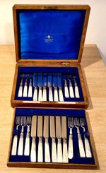 Antique 12 Setting Silver Plate Dessert Set - Mother of Pearl Handles