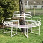 Deluxe Wrought Iron Arched Half-Seat Garden Tree Seat in Cream