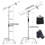 Heavy Duty 11ft C Stand Light Boom Gobo Arm Grip Head Stainless Steel 3/8" 1/4"