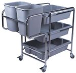 Heavy-Duty Commercial Kitchen Trolley on Wheels, 3 Removable Trays and 2 Buckets