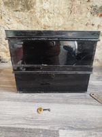 2 x Vintage Black Steel Banker / Deeds Boxes - Lockable With Key 
