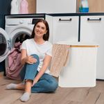 Vencier Laundry Basket - 88L Divided Canvas Collapsible Washing Basket with Lid