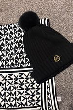 Michael Kors 2-Piece Knit Hat & Scarf Set Black/White MK Logo Women