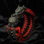 Paracord Bracelet with Black Dragon Head clasp, Onyx beads