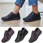 FitVille Womens Wide Fit Diabetic Shoes Slip on Leather Shoes for Swollen Feet
