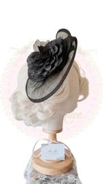Vintage Style Black Embellished Flower Fascinator Wedding & Races Handmade