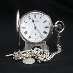 Handsome Sterling Silver Full Hunter Pocket Watch + Albert Chain. Australia