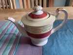 Tall ceramic burgundy, white and gold teapot - Tokyo China - proceeds to charity