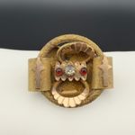 Antique Victorian Gilt Brass Buckle Brooch Red Clear Paste Stones C Clasp Pin