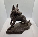 SIGNED COLD CAST GERMAN SHEPHERD DOG FIGURE. ALSATIAN ALSATION