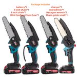 2 Batteries 6/8'' 4000w Mini Cordless Chainsaw Electric One-Hand Saw Wood Cutter